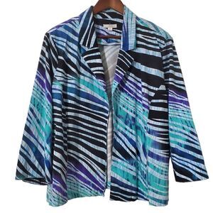 Erin Art To Wear Statement Blazer Jacket Size 2X Plus Blue Abstract Womens